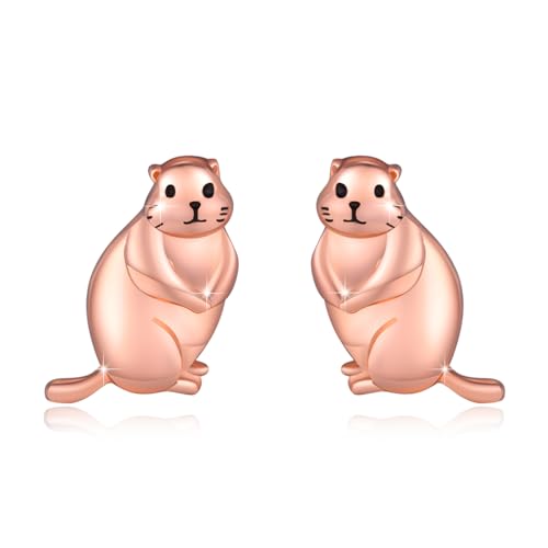 Murmeltier Ohrringe 925 Sterling Silber Rose Gold Niedlicher Tierschmuck Hypoallergene Murmeltier Ohrringe Mädchen Geschenk Damen Teenager von YueYuan