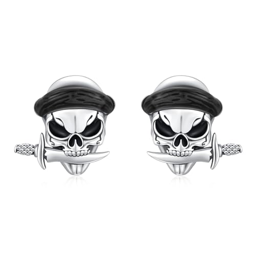 Totenkopf Ohrstecker Herren Damen 925 Sterling Silber Weihnachtsohrringe Schädel Ohrstecker Halloween Ohrringe Schmuck Geschenk von YueYuan