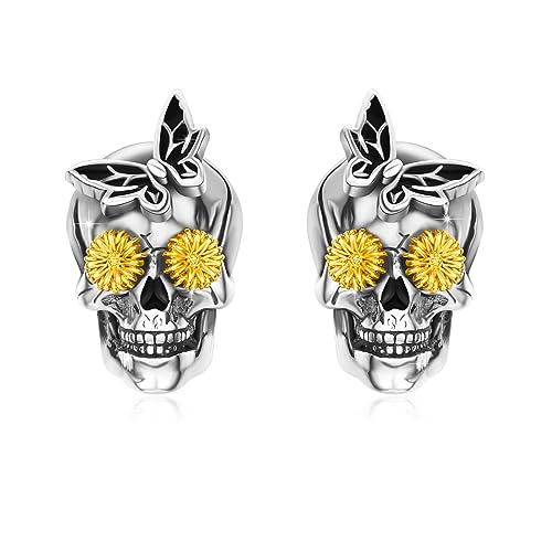 Totenkopf Ohrstecker Herren Damen 925 Sterling Silber Weihnachtsohrringe Schädel Ohrstecker Halloween Ohrringe Schmuck Geschenk von YueYuan