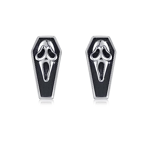 Totenkopf-Ohrringe für Damen,925er Sterlingsilber Halloween-Geister-Ohrstecker Schwarze Gothic-Skelett-Ohrringe Halloween-Schmuck Geschenke von YueYuan