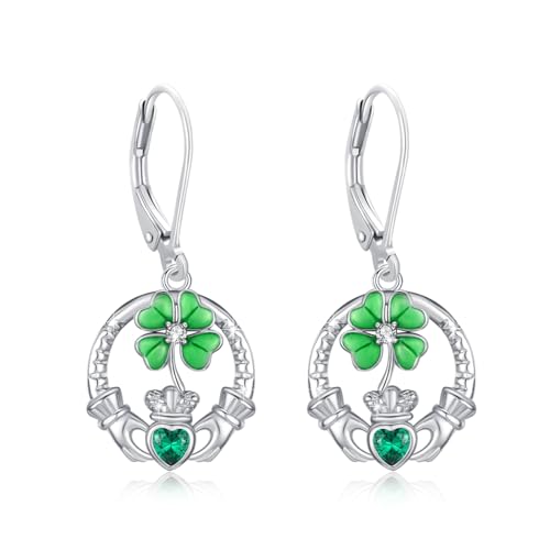 Vierblättrige Kleeblatt Ohrringe 925 Sterling Silber Kleeblatt Ohrstecker mit Zirkon Schmuck Geschenk für Damen Mädchen von YueYuan