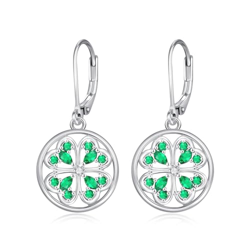 Vierblättrige Kleeblatt Ohrringe 925 Sterling Silber Kleeblatt Ohrstecker mit Zirkonia Schmuck Geschenk für Damen Mädchen von YueYuan