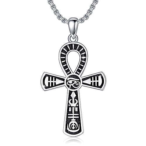 YueYuan Ankh Halskette Herren Damen 925 Sterling Silber Ägyptische Kreuz Ankh Anhänger Auge des Horus Halskette Schutz Amulett Schmuck Geschenk für Weihnachten von YueYuan