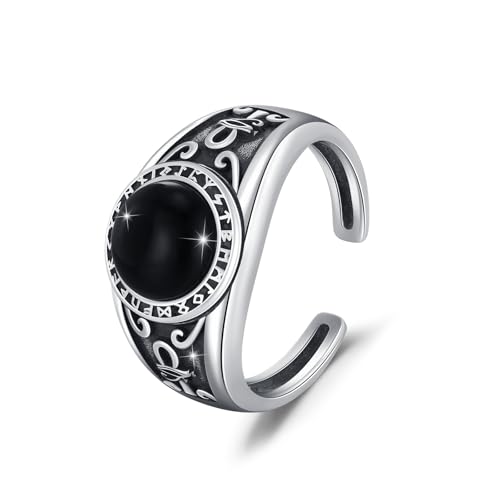 YueYuan Ankh Ring 925 Sterling Silber Onyx Ring Ägyptischer Schmuck Amulett Ring Oxidiertes Silber Vintage Style Ring Ankh Schmuck für Männer Damen Ring Größe US#8 von YueYuan