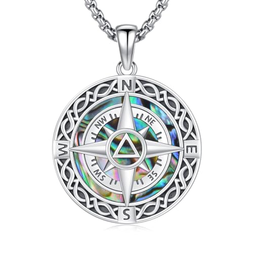 YueYuan Anonyme Alkoholiker Halskette 925 Sterling Silber Abalone Muschel Kompass Nüchternheit Erholung Symbol Anhänger AA Narcotics Anonymous Schmuck Nüchternheit Geschenke für Männer von YueYuan