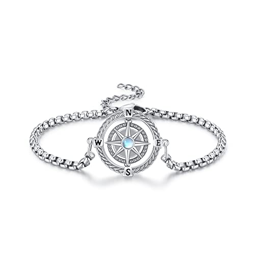 YueYuan Damen Kompass Armband 925 Sterling Silber Maritimer Kompass-Anhänger Inspirierende Kompass Kette für Männer Frauen Kompass Schmuckgeschenke von YueYuan
