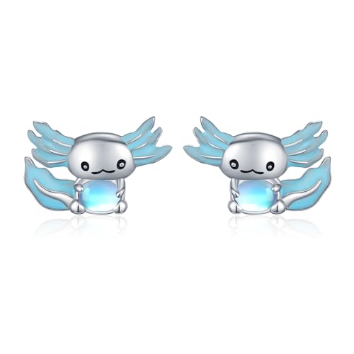 YueYuan Axolotl Ohrstecker für Frauen 925 Sterling Silber Mondstein Axolotl Ohrringe Hypoallergen Tierschmuck für Mutter Tochter Geburtstag Muttertag von YueYuan