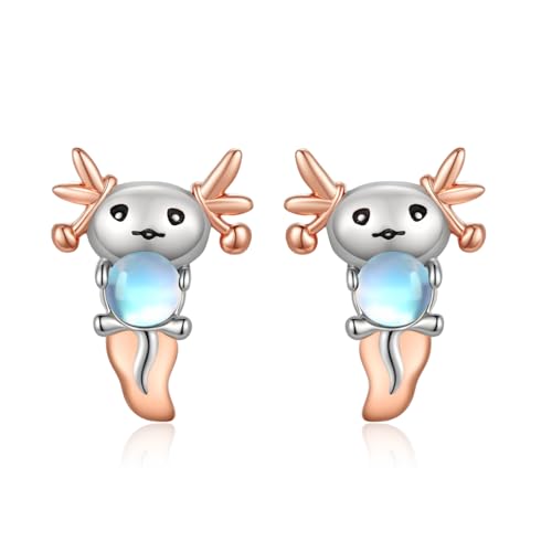 YueYuan Axolotl Ohrstecker für Frauen 925 Sterling Silber Mondstein Axolotl Ohrringe Rose Gold Hypoallergen Tierschmuck für Mutter Tochter Geburtstag Muttertag von YueYuan