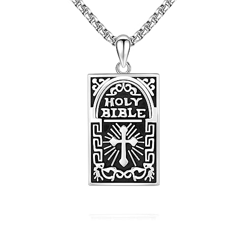 YueYuan Bibel Halskette 925er Sterlingsilber Heilige Bibel Charm Halskette Bibel Anhänger Halskette Bibelschmuck Religiöse Schmuckgeschenke für Männer, 22+2 Zoll. von YueYuan