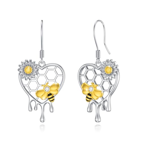 YueYuan Biene Ohrringe Silber 925 Gänseblümchen Ohrringe Damen Bienenkorb Ohrstecker Tropfen Ohrringe Tier Ohrringe für Damen von YueYuan