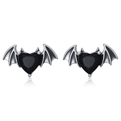 YueYuan Fledermaus Ohrringe für Damen 925 Sterlingsilber Halloween Fledermaus schwarzer Flügel Zirkon Ohrringe Gothic Tiere Schmuck Geschenke für Frauen von YueYuan