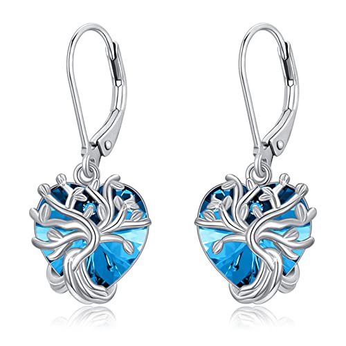 YueYuan Geburtsstein Ohrringe 925 Sterling Silber September Geburtsstein Ohrringe Herz geformt Baum des Lebens Schmuck für Damen Weihnachten Geburtstag Muttertag Jahrestag von YueYuan