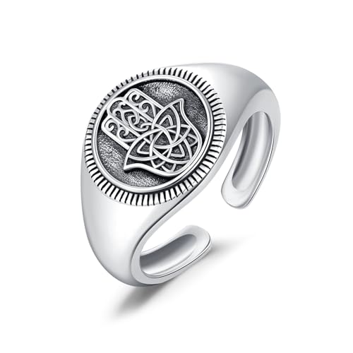 YueYuan Hand der Fatima Ring 925 Sterling Silber Keltischer Knoten Hamsa Hand Offener Ring Spiritueller Schmuck Geschenk für Männer Väter Söhne Geburtstag Weihnachten von YueYuan
