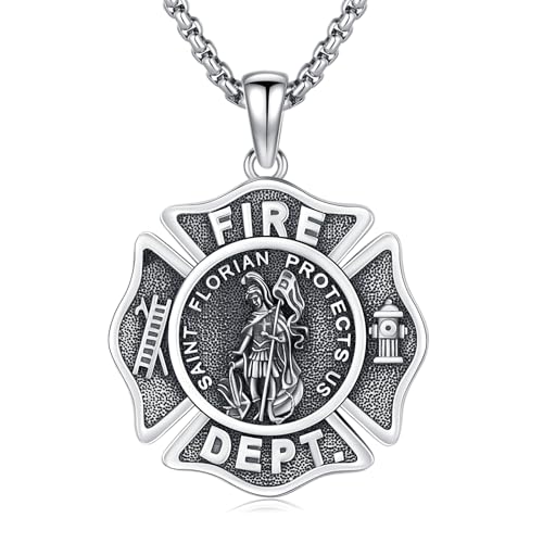YueYuan Heiliger Florian Kette 925 Sterling Silber Saint Florian Anhänger Religiöse Schmuck Geschenk Geburtstag Weihnachten für Männer Herren von YueYuan