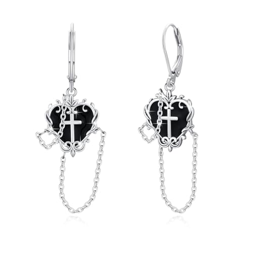 YueYuan Hexen Herz Ohrringe 925 Sterling Silber Gothic Kreuz Ohrringe Hexe Goth Schmuck Geschenke für Frauen Valentinstag Jahrestag von YueYuan