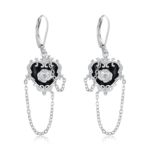 YueYuan Hexen Herz Ohrringe 925 Sterling Silber Hexe Leverback Gothic Rose Ohrringe Goth Schmuck Geschenke für Frauen Valentinstag Jahrestag von YueYuan