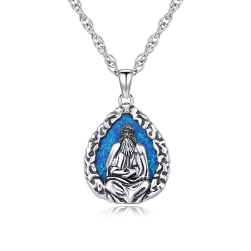 YueYuan Jesus Kette 925 Sterling Silber Blauer Opal Jesus Anhänger Religiöse Halskette Talisman Kette Christliche Schmuck Geschenk für Herren Damen von YueYuan