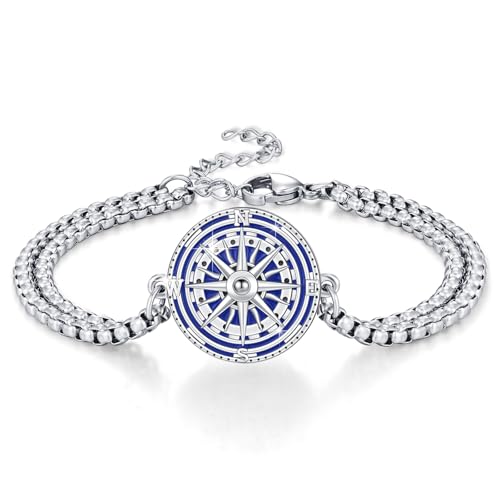 YueYuan Kompass Armband Männer Damen 925 Sterling Silber Blau Kompass Schmuck Armband Weihnachts Geburtstags Jubiläums Geschenke Schmuck für Vater Ehemann Sohn Bruder von YueYuan