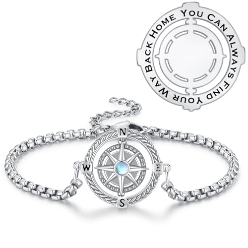 YueYuan Damen Kompass Armband 925 Sterling Silber Maritimer Kompass-Anhänger Inspirierende Kompass Kette für Männer Frauen Kompass Schmuckgeschenke von YueYuan