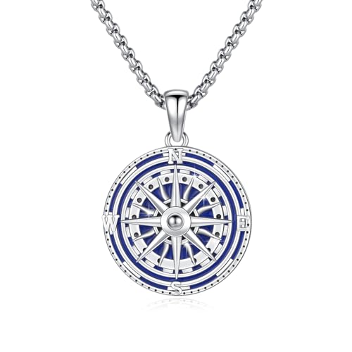 YueYuan Kompass Halskette 925 Sterling Silber Kompass Anhänger Kette Halskette Weihnachten Halloween Ostern Vatertag Valentinstag Geburtstag Schmuck Geschenke für Ehemann Freund Vater Sohn von YueYuan