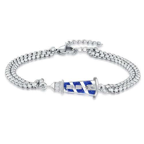 YueYuan Leuchtturm Armband 925 Sterling Silber Schmuck Armband Blauer Leuchtturm Geschenk für Männer und Damen von YueYuan