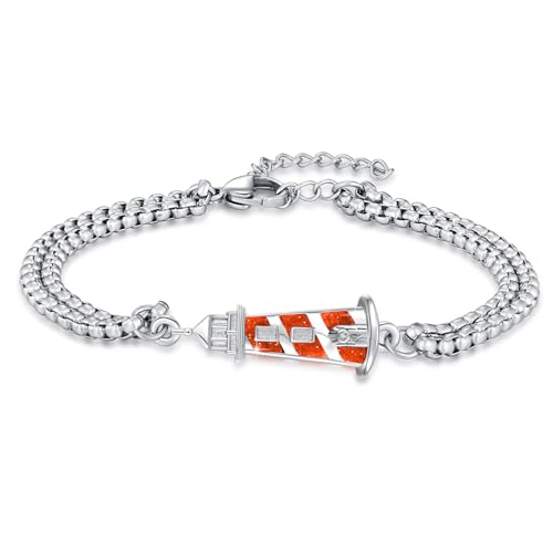 YueYuan Leuchtturm Armband 925 Sterling Silber Schmuck Armband Roter Leuchtturm Geschenk für Männer und Damen von YueYuan