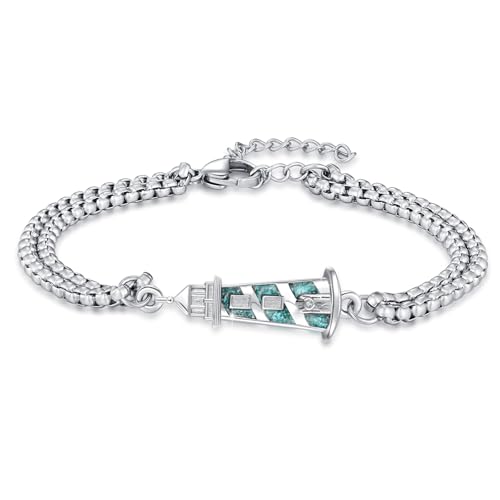 YueYuan Leuchtturm Armband 925 Sterling Silber Leuchtturm Schmuck Armband Türkis Geschenk für Männer und Damen von YueYuan