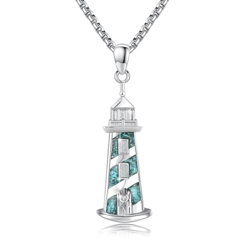YueYuan Leuchtturm Halskette 925 Sterling Silber Herren Leuchtturm Anhänger Kette Ozean Thema Schmuck Geschenke für Damen Männer von YueYuan