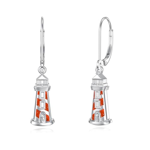YueYuan Leuchtturm Ohrringe 925 Sterling Silber Meer Leuchtturm Schmuck Ohrringe für Damen Farbe: Rot von YueYuan