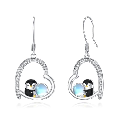 YueYuan Pinguin Ohrringe 925 Sterling Silber Pinguin Mondstein Ohrringe Tier Ohrringe Schmuck für Damen von YueYuan