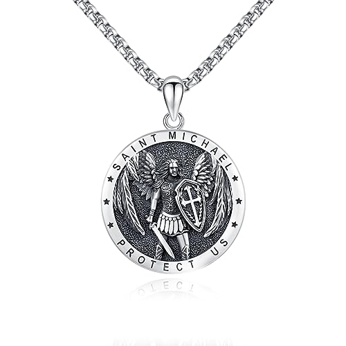 YueYuan Saint Michael Halskette für Männer 925 Sterling Silber St. Michael Anhänger Protect Us Anhänger Religiöse Schmuck Geschenk Geburtstag Weihnachten von YueYuan