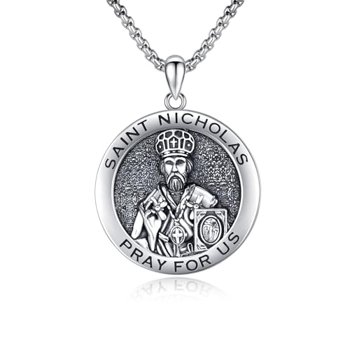 YueYuan Saint Nicholas Halskette für Männer 925 Sterling Silber St. Nicholas Anhänger St. Nicholas Medal St. Nicholas Day Halskette Saint Nicholas Schmuck Geschenke für Amulett Talisman von YueYuan