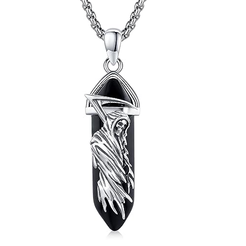 YueYuan Santa Muerte Halskette Herren Damen 925 Sterling Silber Santa Muerte Kette für Männer Frauen Heiliger Todesgrim Reaper Anhänger Schutzpatron Amulett Schmuckgeschenke von YueYuan