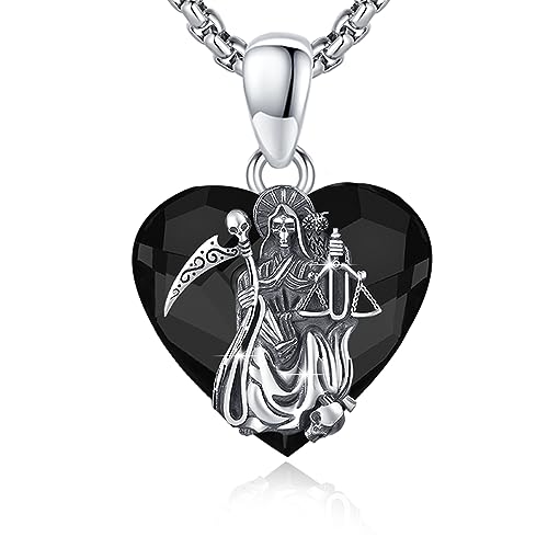 YueYuan Santa Muerte Halskette Herren Damen 925 Sterling Silber Santa Muerte Kette für Männer Frauen Heiliger Todesgrim Reaper Anhänger Schutzpatron Amulett Schmuckgeschenke von YueYuan