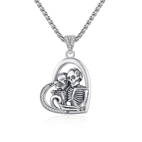 YueYuan Schädel Halskette 925 Sterling Silber Herzform Totenkopf Anhänger Skull Kette Gotisch Schmuck Geschenke für Männer Frauen Jubiläum Halloween Party YueYuan Schädel Halskette 925 Sterling Silber Herzform Totenkopf Anhänger Skull Kette Gotisch Schmuck Geschenke für Männer Frauen Jubiläum Halloween Party von YueYuan