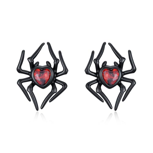 YueYuan Spinne Ohrringe für Damen 925 Sterlingsilber Halloween Spinne Roter Herzförmiger Zirkon Ohrringe Gothic Tiere Schmuck Geschenke für Frauen von YueYuan