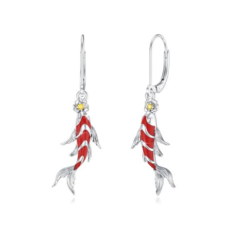 YueYuan Tier Ohrringe 925 Sterling Silber Rot Fisch Schmuck Geschenk für Damen von YueYuan