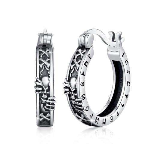 YueYuan Totenkopf Ohrringe 925 Sterling Silber Totenkopf Ohrringe Rune Ohrringe Gothic Style Schmuck für Männer Damen von YueYuan