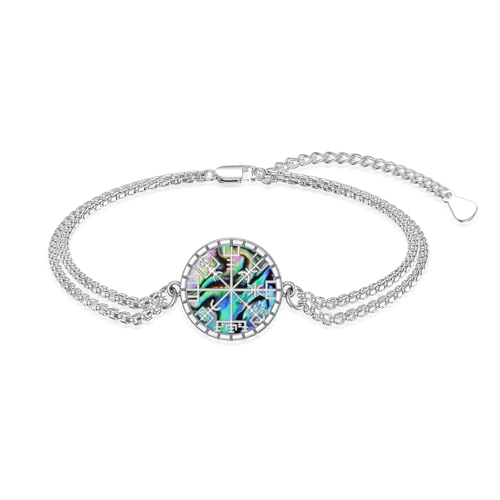 YueYuan Wikinger Armband 925 Sterling Silber Abalone Muschel Armband Doppelte Edelstahlkette Wikinger Geschenk für Herren von YueYuan