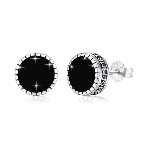 YueYuan Onyx Wikinger Ohrringe 925 Sterling Silber Onyx Ohrstecker Wikinger Ohrstecker Rune Weihnachten Halloween Ostern Vatertag Valentinstag Geburtstag Schmuck Geschenke für Herren von YueYuan