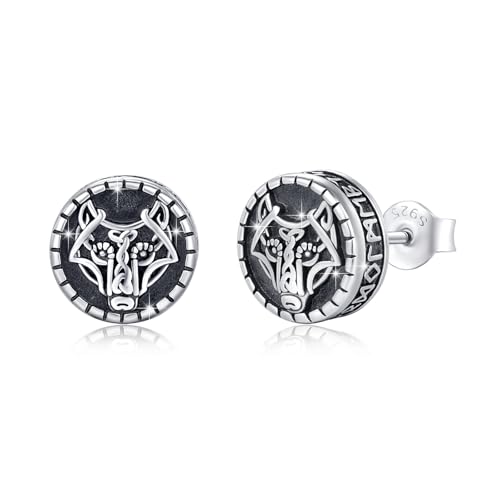 YueYuan Wikinger Ohrringe 925 Sterling Silber Wolf Ohrstecker Wikinger Rune Ohrringe Weihnachten Halloween Ostern Vatertag Valentinstag Geburtstag Schmuck Geschenke für Damen von YueYuan