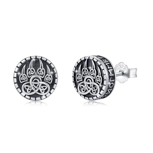 YueYuan Bärentatzen Wikinger Ohrstecker 925 Sterling Silber Wikinger Schmuck Männer Wikinger Rune Weihnachten Halloween Ostern Vatertag Valentinstag Geburtstag Schmuck Geschenke für Herren von YueYuan
