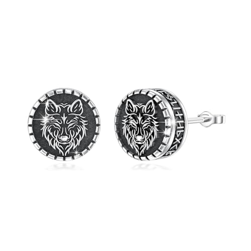 YueYuan Wikinger Ohrstecker 925 Sterling Silber Wolf Ohrringe Wiking Stil Runen Ohrringe Wikinger Ohrstecker Weihnachten Halloween Ostern Vatertag Valentinstag Geburtstag Schmuck Geschenke für Herren von YueYuan