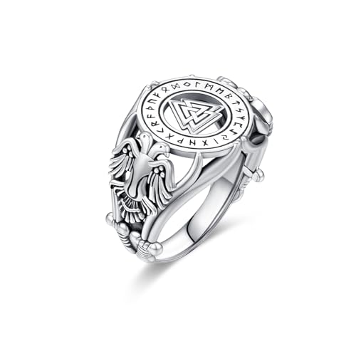 YueYuan Wikinger Rune Ring 925 Sterling Silber Krähen Ring Wikinger Raben Siegel Tier Geschenke für Herren Viking Schmuck Geschenke Geburtstag Weihnachten von YueYuan