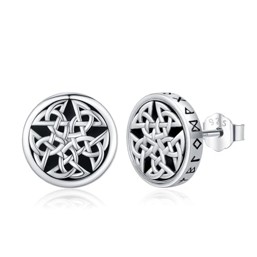 YueYuan Wikinger Runen Ohrringe 925 Sterling Silber Schwarzer Onyx Ohrring Keltischer Ohrstecker Wikingerschmuck für Männer Vater Ehemann von YueYuan