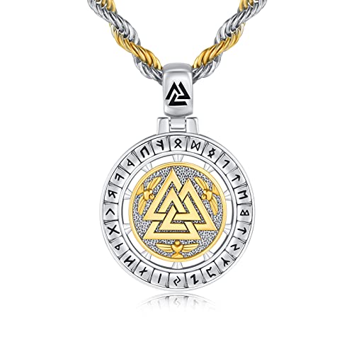 YueYuan Wikinger Valknut Halsketten für Männer 925 Sterling Silber Nordischer Valknut Rune Anhänger Wikinger Schmuck für Talisman von YueYuan