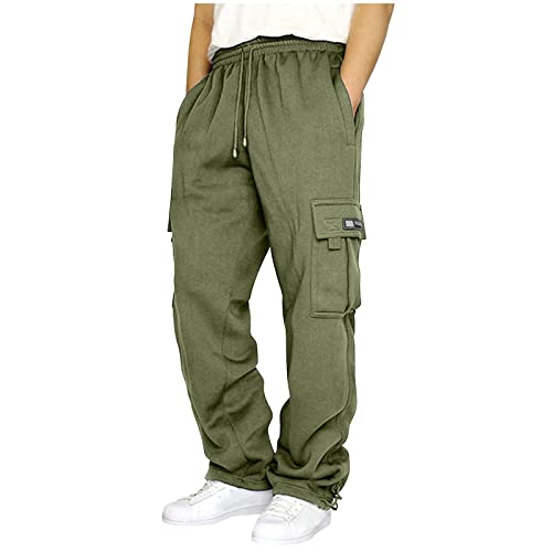 Baggy Jogginghose Herren Breite Jogging Hose Weites Bein Elastische Taille Sweatpants Lang Sporthose Sweat Pants Men Winter Warme Männer Sweathose Cargohose Mit Taschen und Kordelzug(8-Green, L) von YueYue