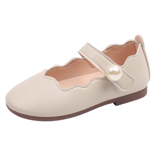 Ballerinas MäDchen Schuhe Prinzessin Schulschuhe Festliche Party Hochzeit Kleidschuhe Prinzessin Schuhe Flache Schuluniform Schuhe Wanderschuhe rutschfest mit Gummi Sohle Damen (Beige, 23 Toddler) von YueYue