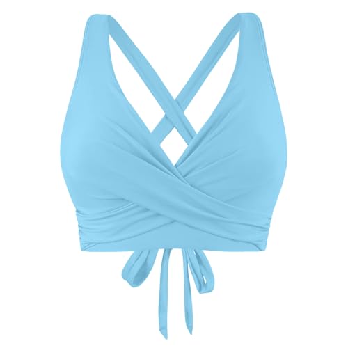 Bikini BH Damen Bademoden Bikinioberteil Große Brüste Damen Push up Bikini Top Swimsuit Bra Sport Trocknend Padded Sommer Strand Bikini Swim Oberteil Rückenfrei Badeanzug mit Polster (1-Light Blue, S) von YueYue