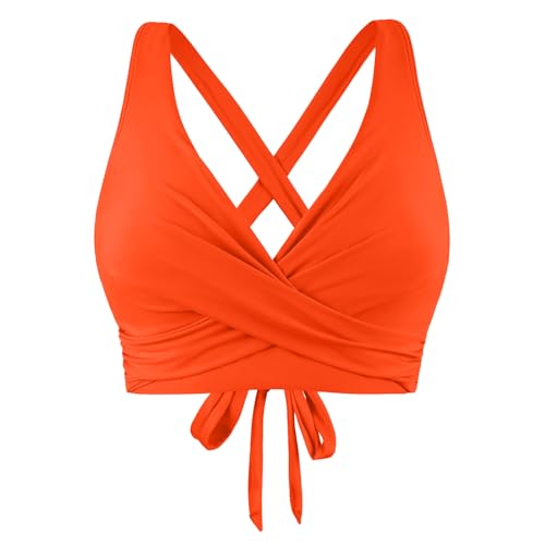Bikini BH Damen Bademoden Bikinioberteil Große Brüste Damen Push up Bikini Top Swimsuit Bra Sport Trocknend Padded Sommer Strand Bikini Swim Oberteil Rückenfrei Badeanzug mit Polster (1-Orange, XXL) von YueYue